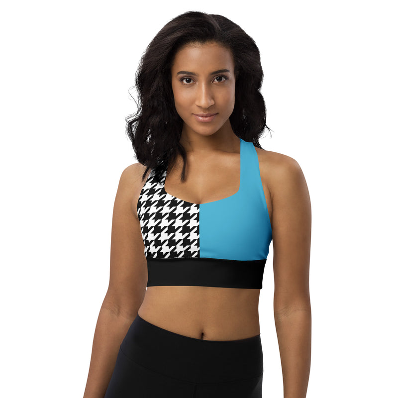Longline sports bra Teal and Houndstooth
