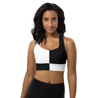Longline sports bra Black and White Block - SAVANNAHWOOD