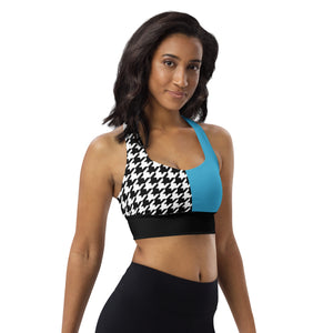 Longline sports bra Teal and Houndstooth - SAVANNAHWOOD