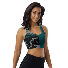 Longline sports bra Gray, Teal, and Black Camouflage - SAVANNAHWOOD