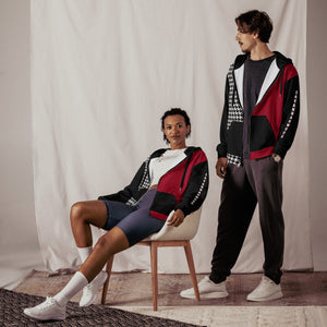 Unisex zip hoodie Red and Houndstooth - SAVANNAHWOOD
