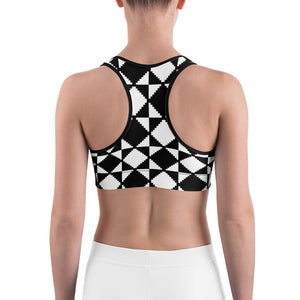 Savannahwood Black and White Abstract Tile Sports Bra - SAVANNAHWOOD