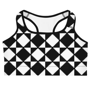 Savannahwood Black and White Abstract Tile Sports Bra - SAVANNAHWOOD