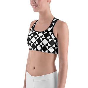 Savannahwood Black and White Abstract Tile Sports Bra - SAVANNAHWOOD