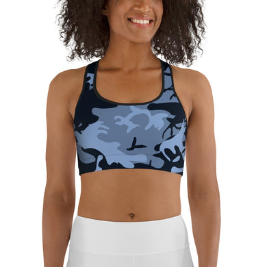 Navy Blue and Light Blue Camouflage Sports Bra - SAVANNAHWOOD