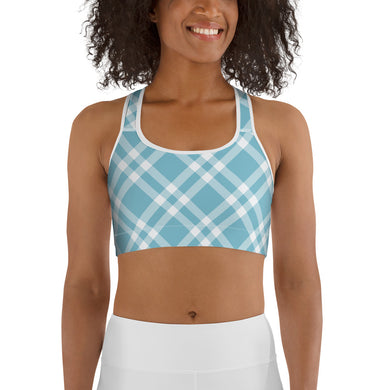 Sports Bra Teal Blue and White Gingham - SAVANNAHWOOD