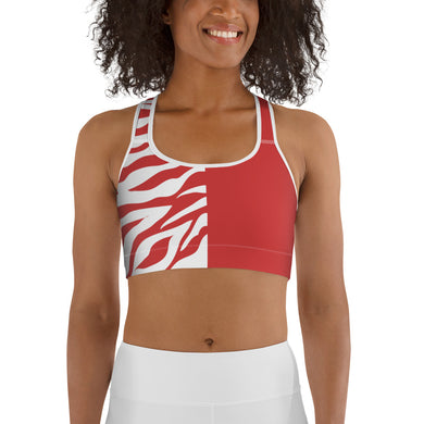 Sports Bra Red and White Zebra Split Print - SAVANNAHWOOD