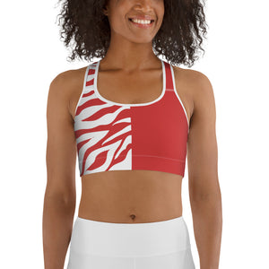Sports Bra Red and White Zebra Split Print - SAVANNAHWOOD