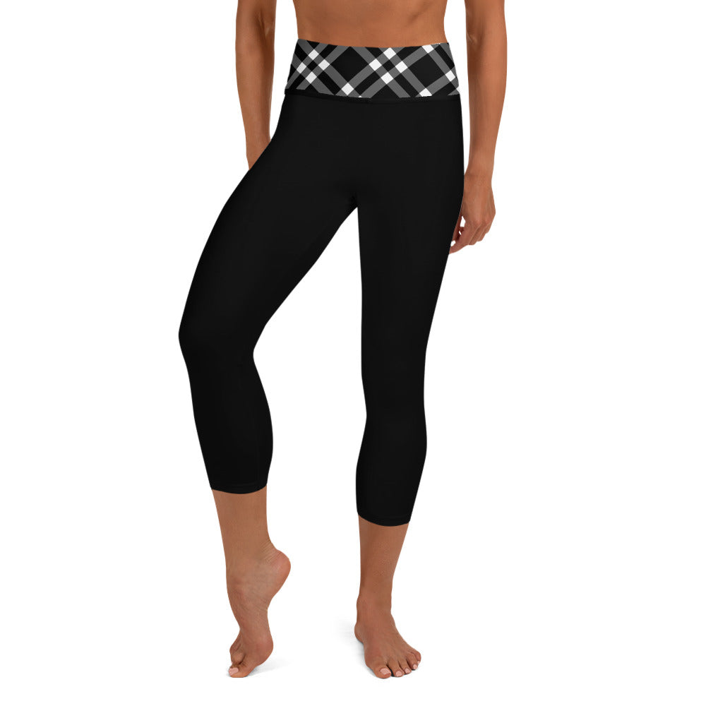 Yoga Capri Leggings Black and White Gingham - SAVANNAHWOOD