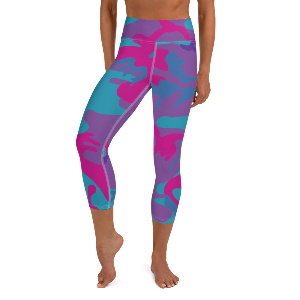 Teal, Purple and Hot Pink Camouflage Yoga Capri Leggings - SAVANNAHWOOD