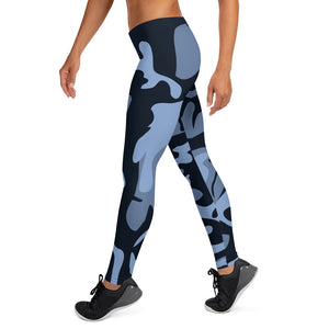 Navy Blue and Light Blue Camouflage Leggings - SAVANNAHWOOD