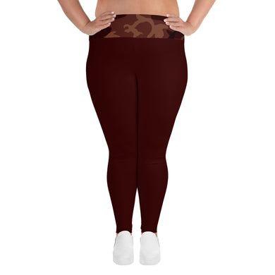 Burgundy Camouflage Plus Size Leggings - SAVANNAHWOOD