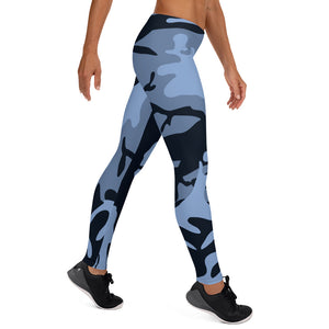 Navy Blue and Light Blue Camouflage Leggings - SAVANNAHWOOD