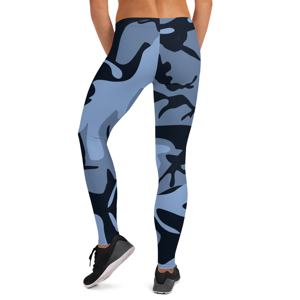 Navy Blue and Light Blue Camouflage Leggings - SAVANNAHWOOD